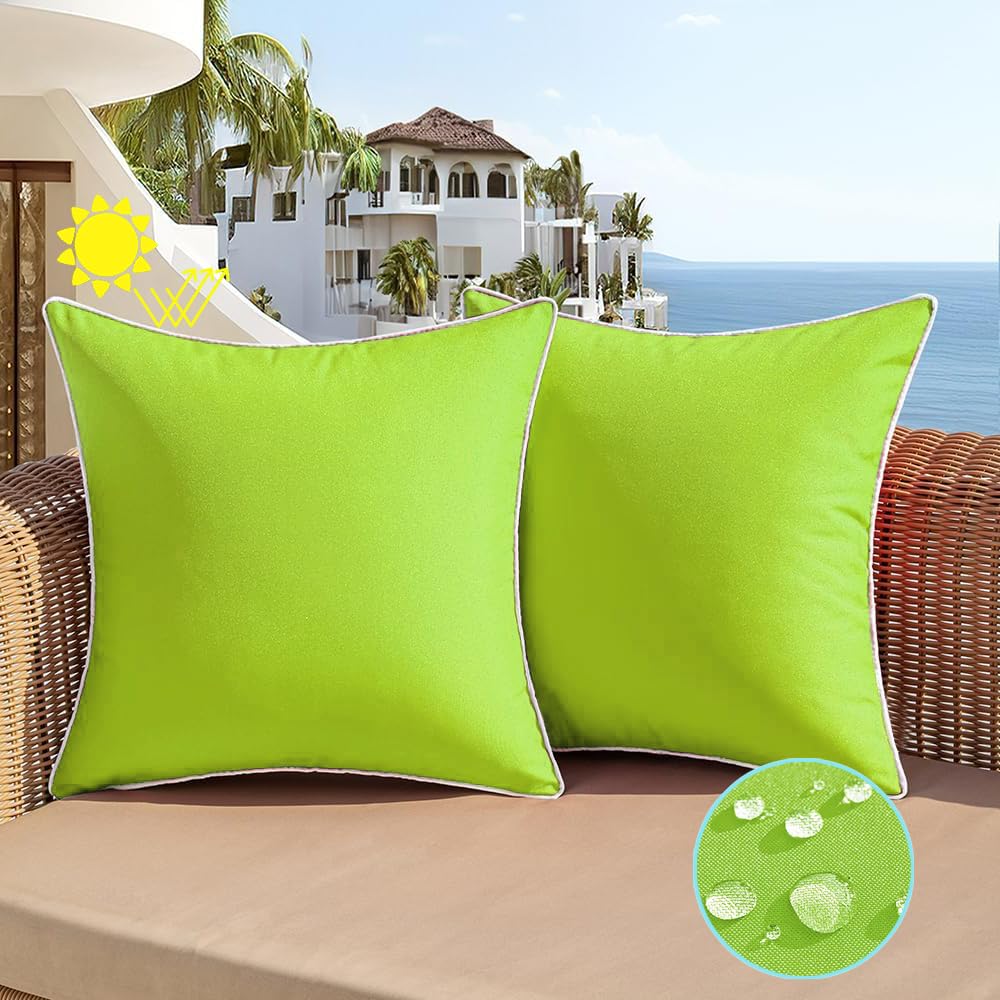 All Smiles Outdoor Waterproof Throw Pillow Covers 18X18 Set Of 2 Green Decorative Patio Tent Bed Sofa Living Room Furniture Sunb