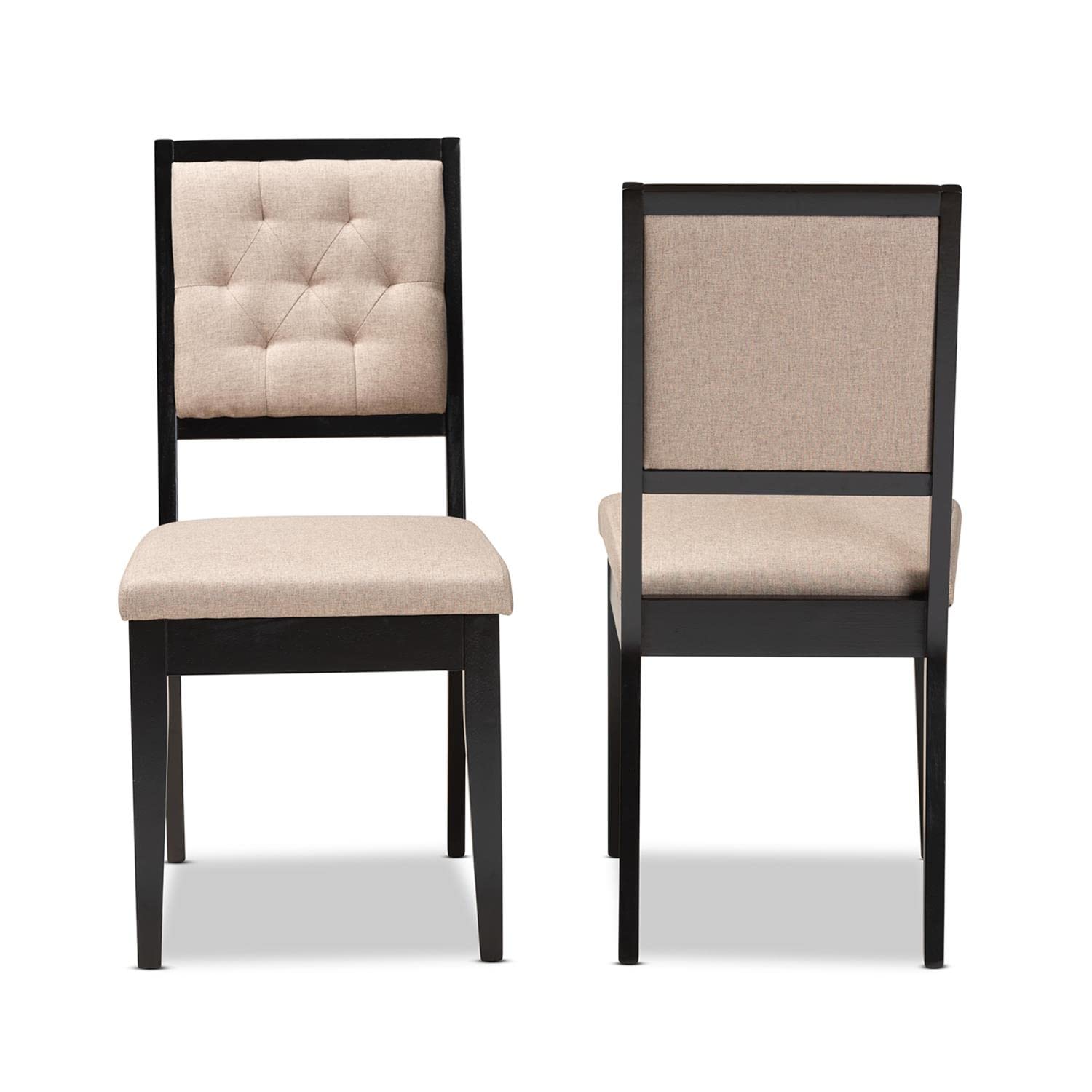 Baxton Studio Gideon Modern and Contemporary Sand Fabric Upholstered and Dark Brown Finished Wood 2-Piece Dining Chair Set