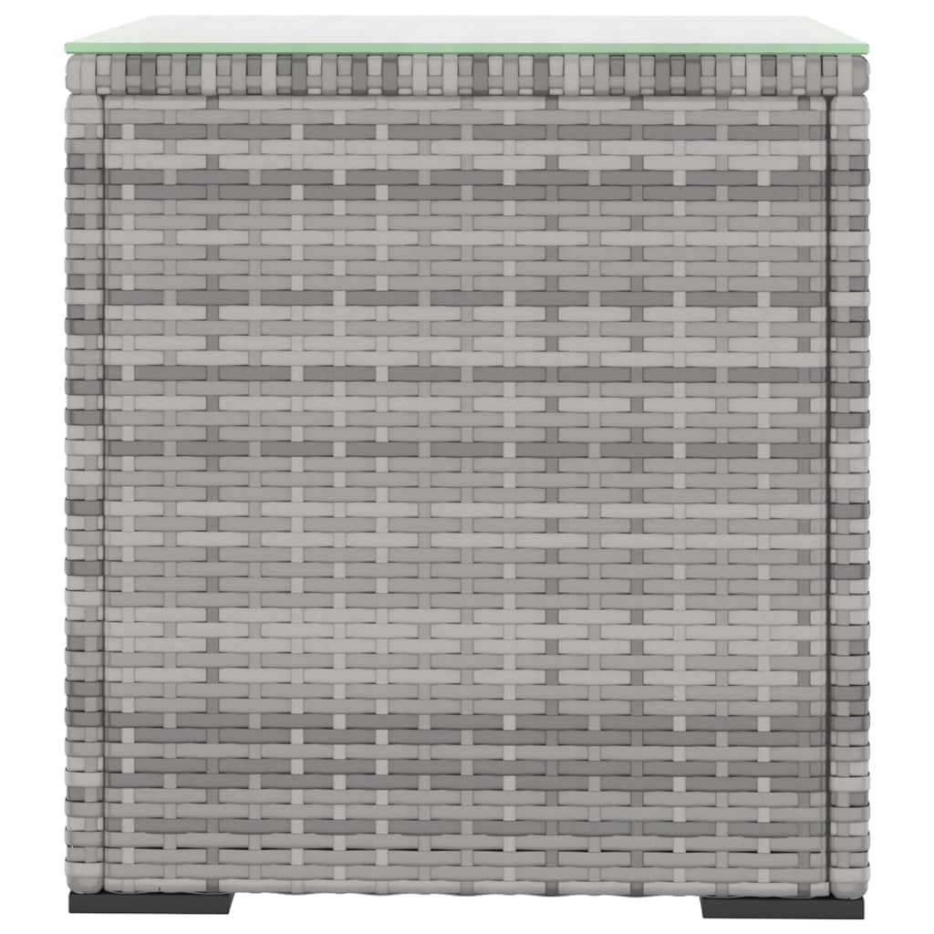vidaXL Gray Side Table - Versatile Poly Rattan Table for Indoor-Outdoor Use, Weather-Resistant, Tempered Glass Top Side Table, Ideal for Garden, Patio, Deck, Living Room