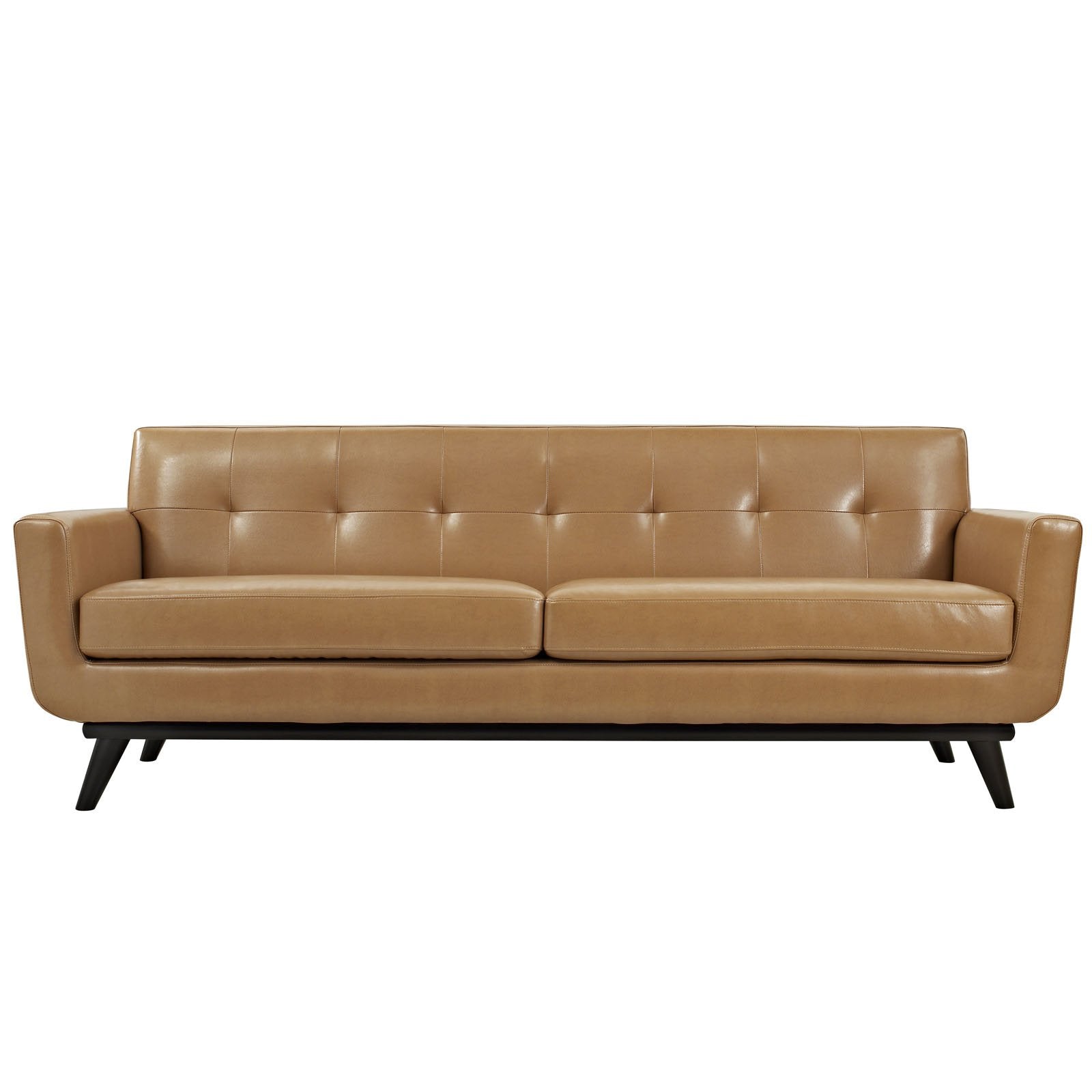 Modway Engage Mid-Century Modern Leather Upholstered Sofa in Tan