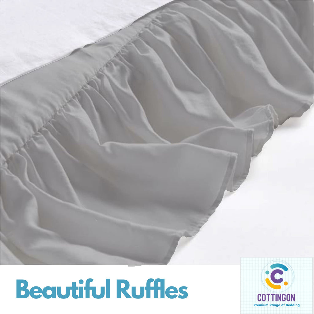 Ruffled Bed Skirt With Split Corners-Dust Ruffle - 18'' Drop 100% Microfiber Soft,Sheen & Luxurious Look - Bed Skirts (Light Gre