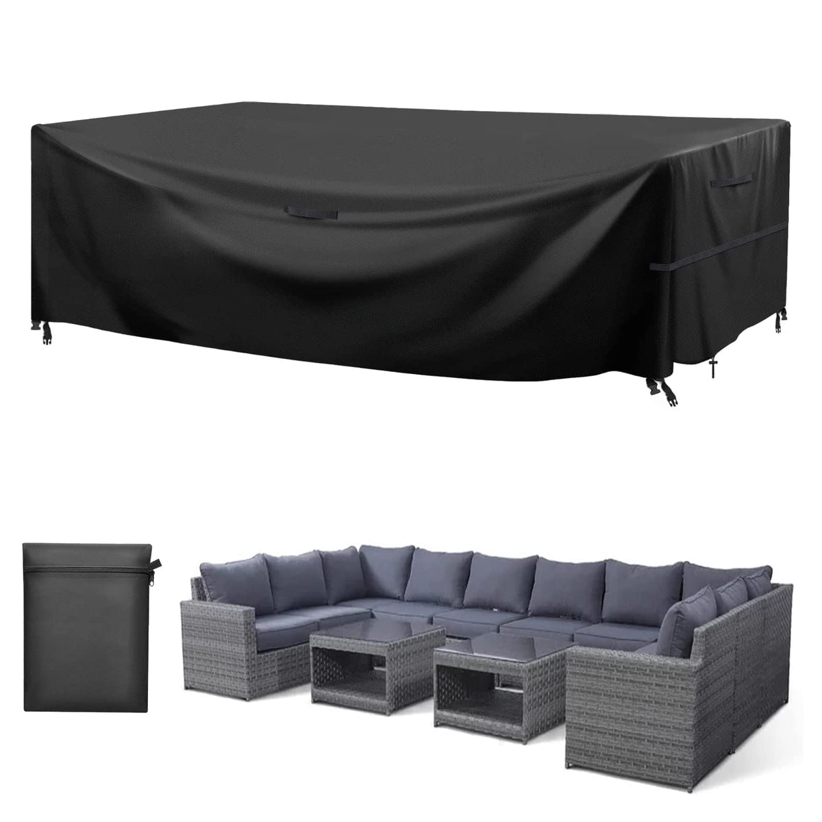 Outdoor Patio Furniture Covers Waterproof Patio Set Table Covers Rectangular With 4 Windproof Buckles 600D (Rectangle 138X102X35