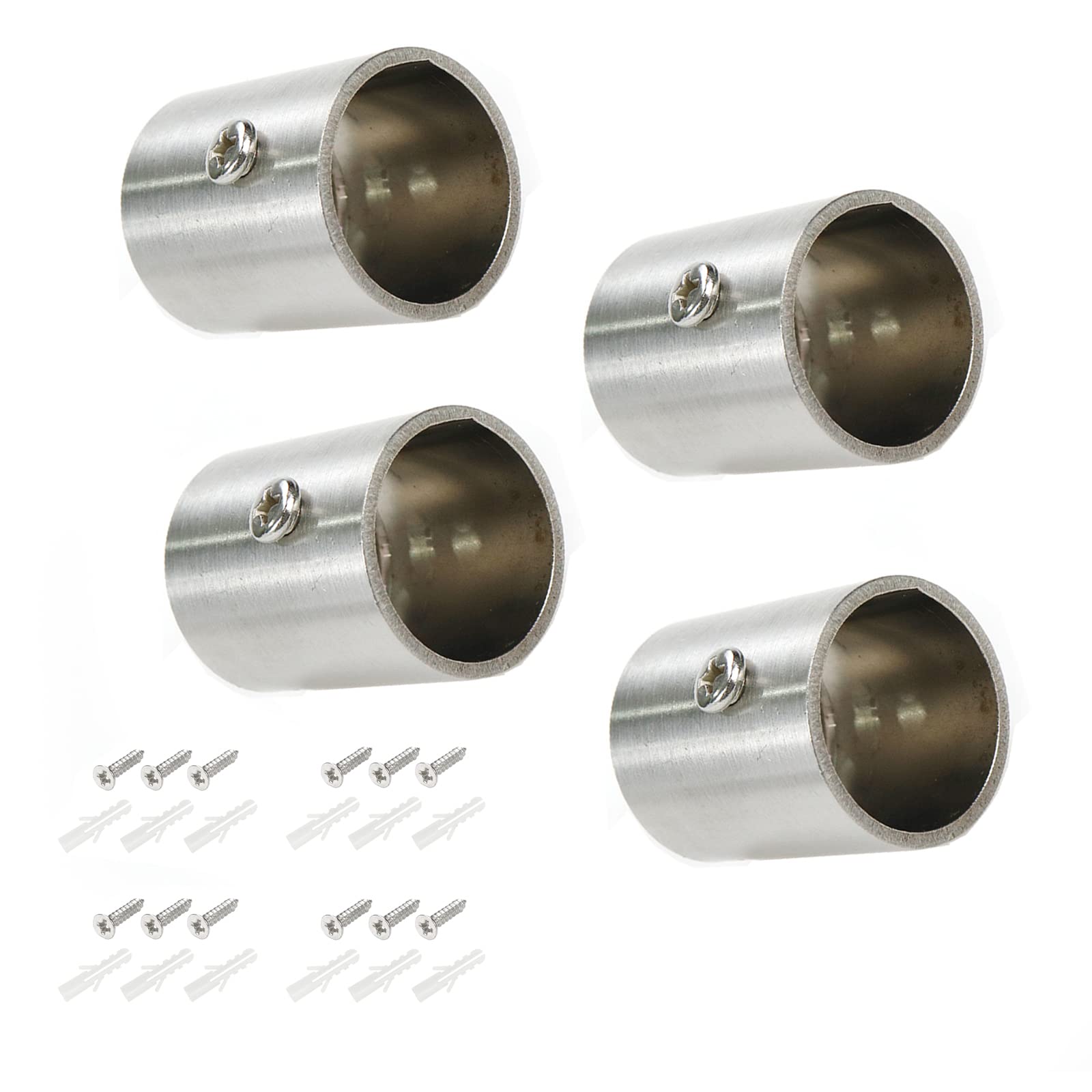 Rannb 4pcs Closet Rod Bracket Fits 25mm/1' Rod Dia Stainless Steel Cylinder Shape Rod End Holders
