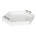 Kate and Laurel Lipton Modern Hexagon Tray, 18 x 18, White and Silver, Decorative Tray for Storage and Display