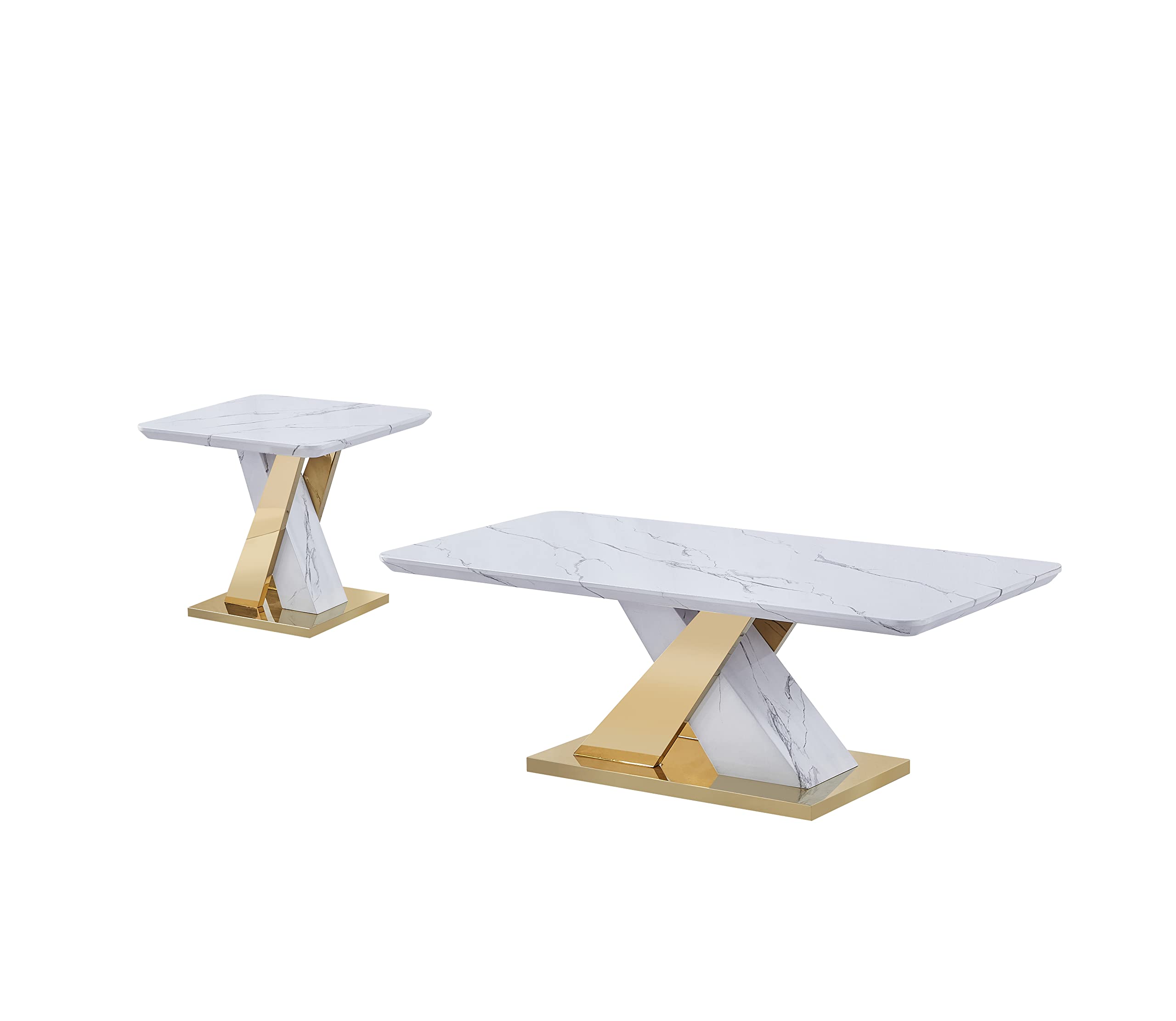 Best Quality Furniture CT297-8 Coffee Table Set, White/Gold