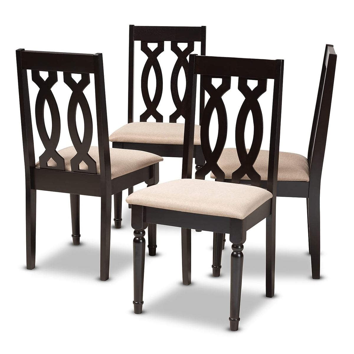 Baxton Studio Cherese Contemporary Fabric Dining Chair, Sand and Espresso, 4/Set (157-9733-HiT)