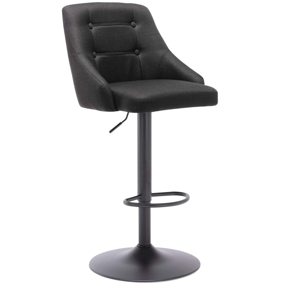Brage Living Swivel Bar Stool With Back, Adjustable Fabric Tufted Barstool, Upholstered Counter Height Airlift Bar Chair For Kitchen Dining Cafe (Black, Black Base)