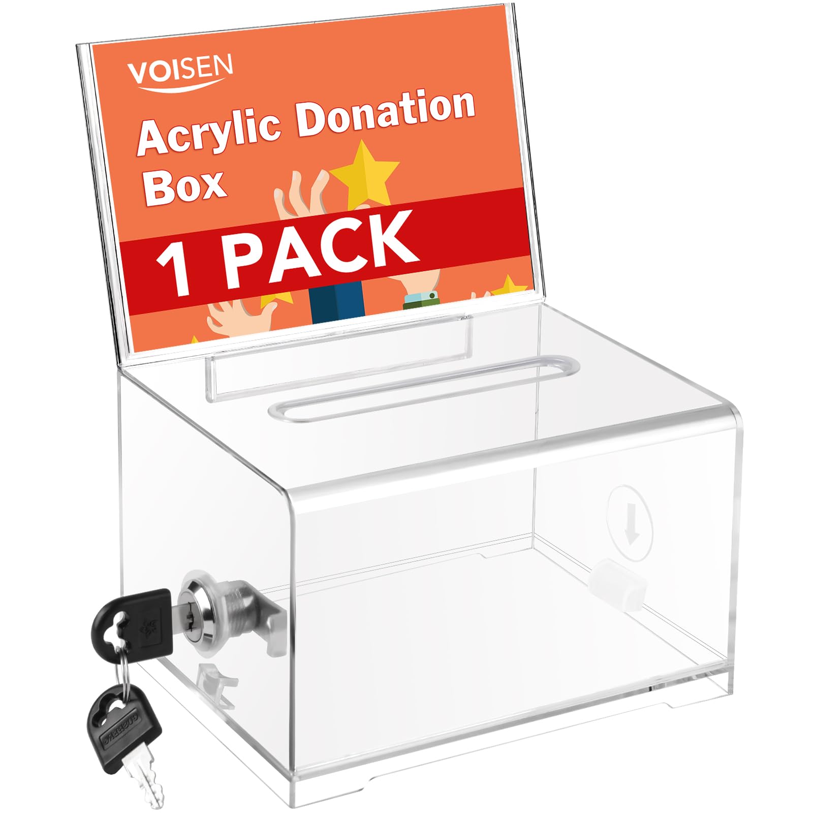 Voisen Clear Donation Box With Lock,Ballot Box With Sign Holder,Suggestion Box For Fundraising, Voting Box With Slot For School,