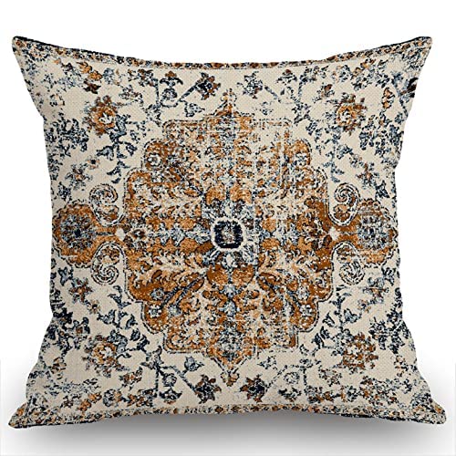 Moslion Carpet Pattern Boho Style Ethnic Design Gold Blue Decoration Farmhouse D