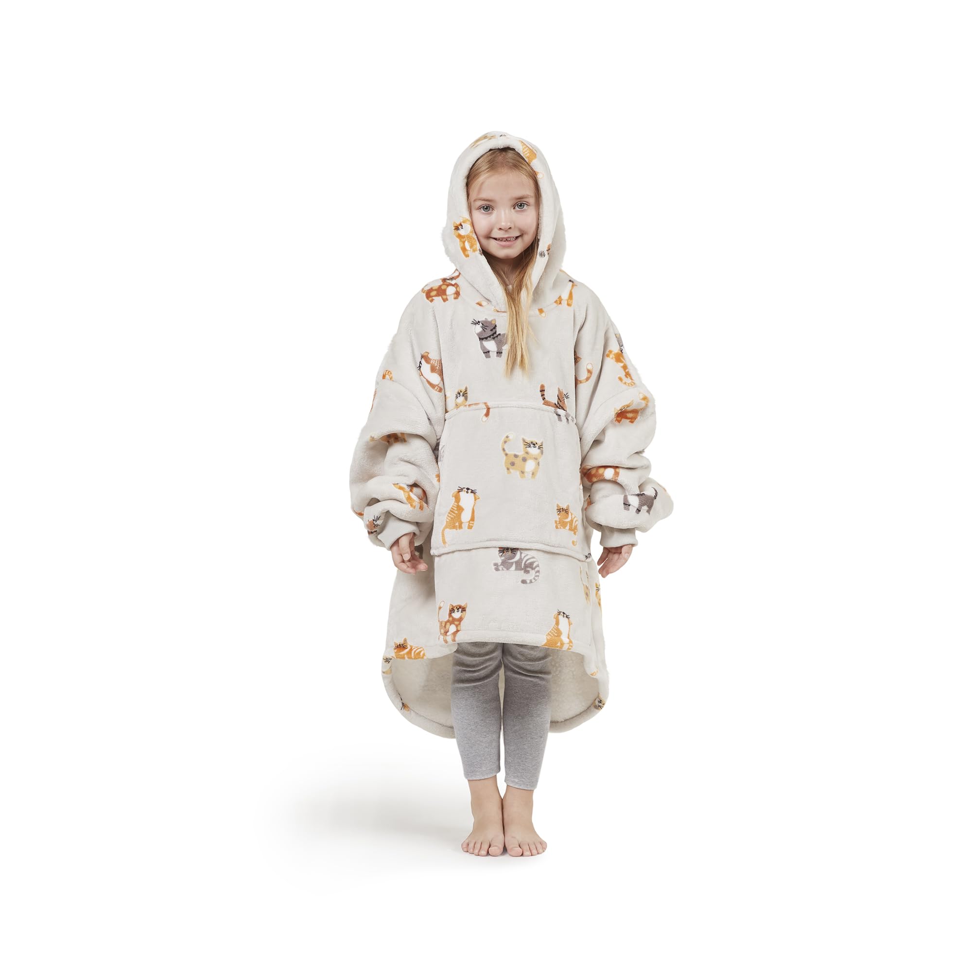 Degrees Of Comfort Wearable Blanket Hoodie, Cozy Oversized And Warm Sherpa Lined Sweatshirt Blankets Cats 30X28