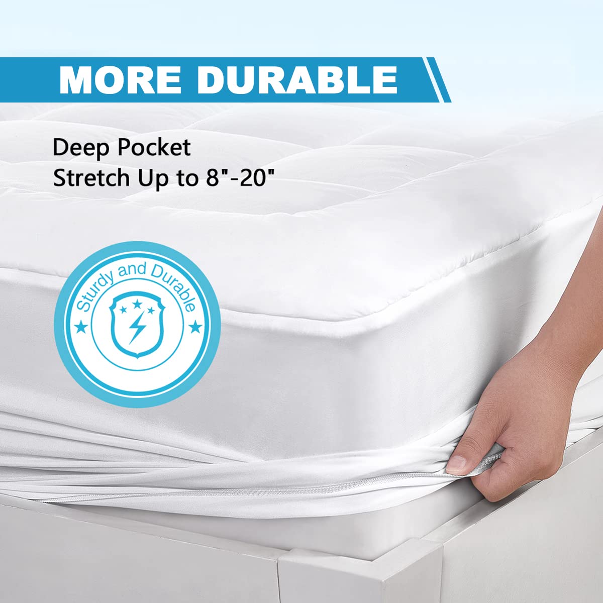 Cal King Mattress Pad Cover Cooling Mattress Topper Pillow Top With Down Alternative Fill (8-21   Fitted Deep Pocket California