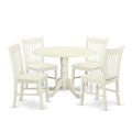 East West Furniture DLNO5-LWH-W 5 Piece Dining Set Includes a Round Dining Room Table with Dropleaf and 4 Kitchen Chairs, 42x42 Inch, Linen White