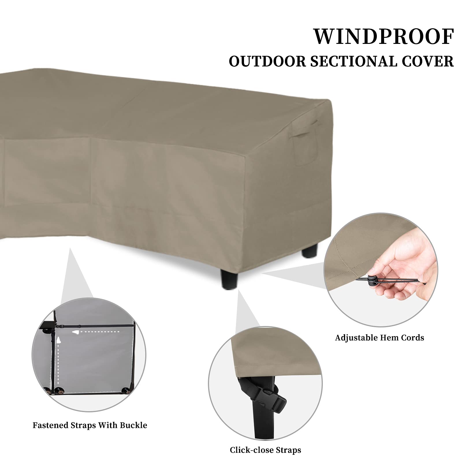 Easy-Going Patio V-Shaped Sectional Sofa Cover, Waterproof Outdoor Sectional Cover,Heavy Duty Garden Furniture Cover With Air Vent 89' L (On Each Side) X 33.5' D X 31' H, Camel