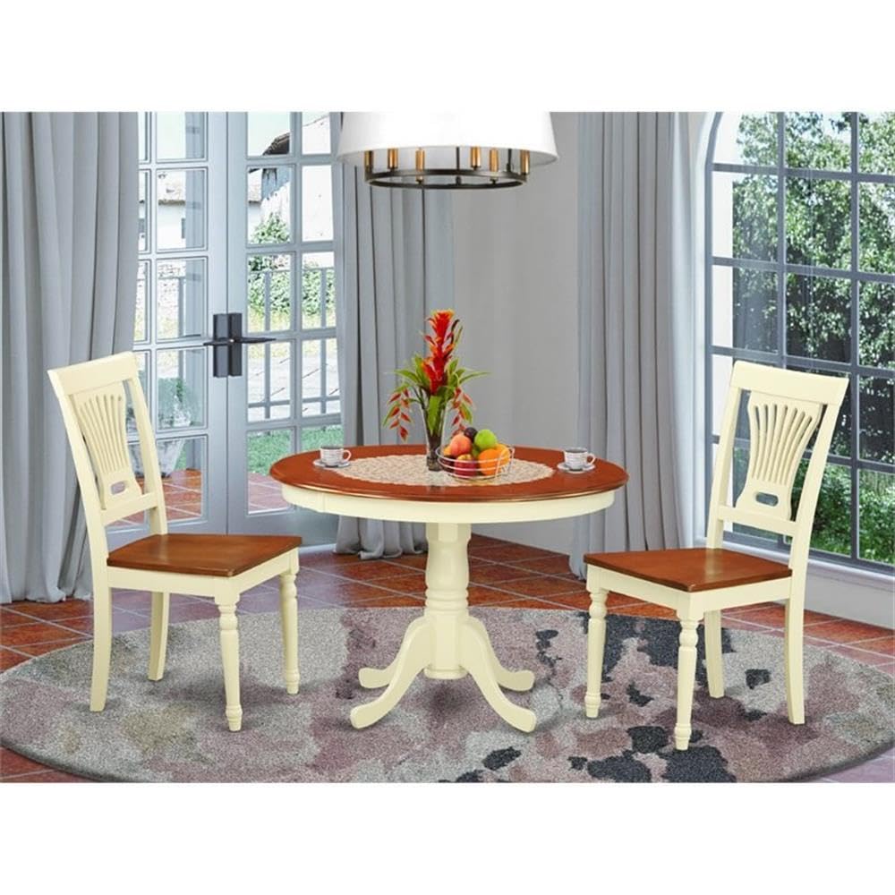 East West Furniture HLPL3-BMK-W Hartland 3 Piece Room Set Contains a Round Kitchen Table with Pedestal and 2 Dining Chairs, 42x42 Inch