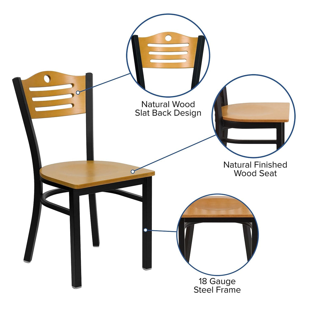 Flash Furniture HERCULES Series Black Slat Back Metal Restaurant Chair - Natural Wood Back & Seat