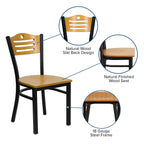 Flash Furniture HERCULES Series Black Slat Back Metal Restaurant Chair - Natural Wood Back & Seat