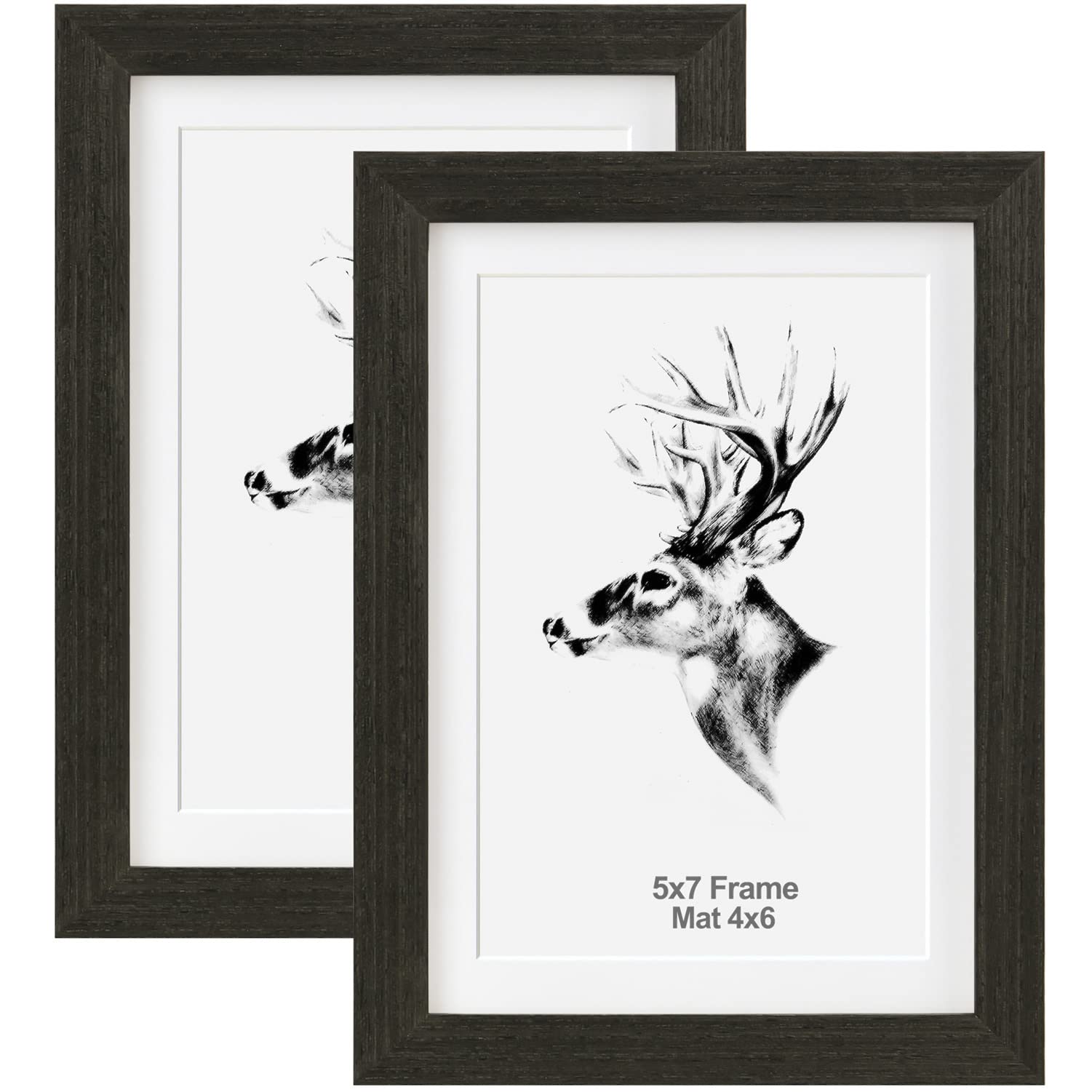 Yaetm 5x7 Black Picture Frame with Mat for 4x6 Set of 2, Solid Wood Photo Frames with Tempered Glass, 5 by 7 Wooden Picture Fram
