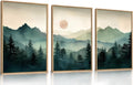 LHIUEM Large Boho Mountain Framed Wall Art Set,Watercolor Pine Tree Wall Painting,Abstract Foggy Green Forest Artwork,Modern Nat