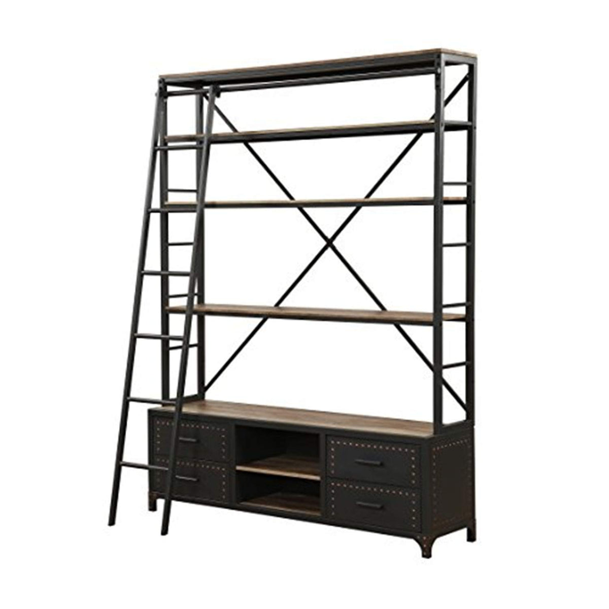 Acme Actaki Rectangular 64-inch Etagere Bookcase with Ladder in Sandy Gray Wood