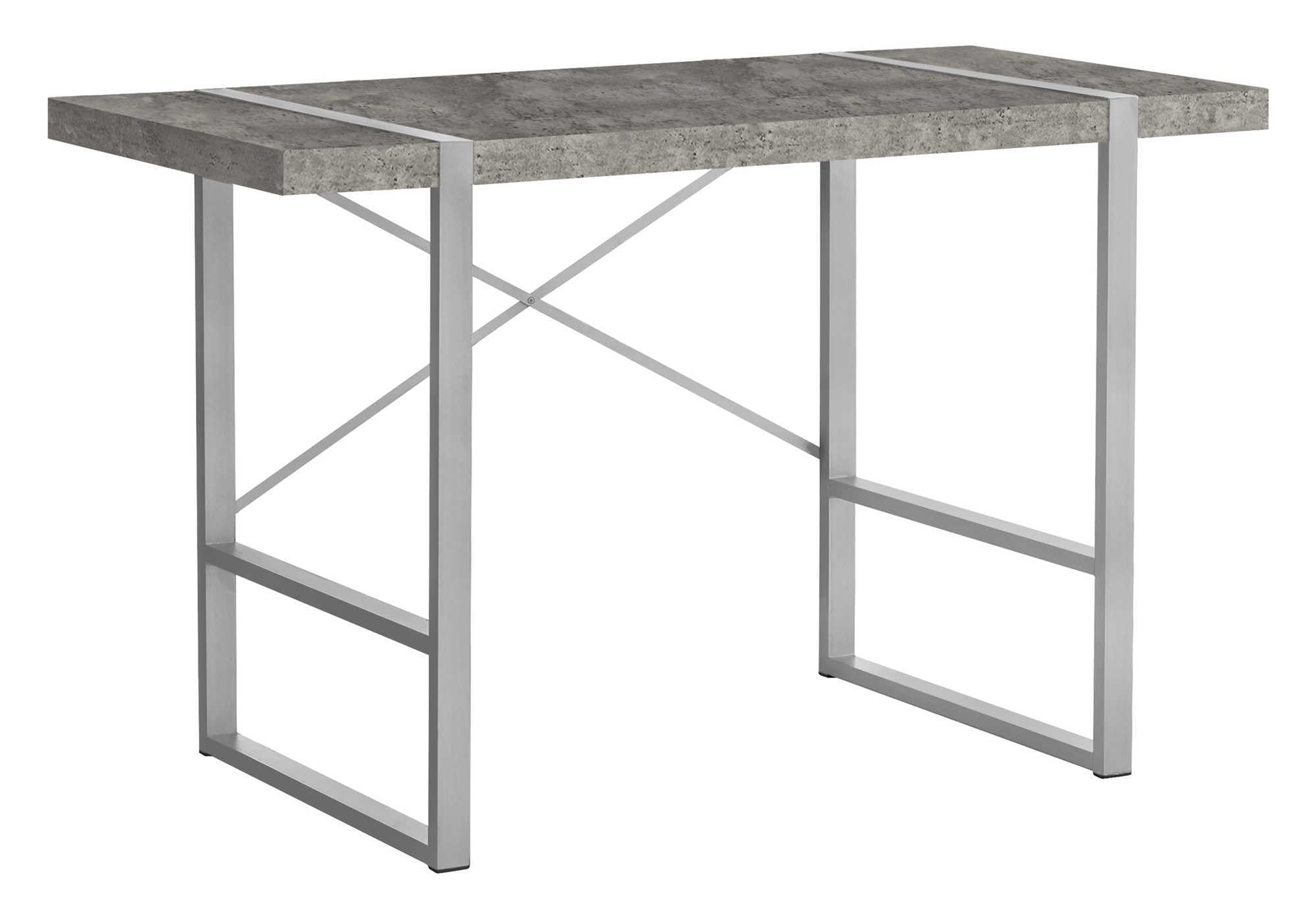 Monarch Specialties 7662 Computer Desk, Home Office, Laptop, 48' L, Work, Metal, Laminate, Contemporary, Modern Desk-48 L Grey Concrete-Look Silver, 49' L x 23.75' W x 30' H