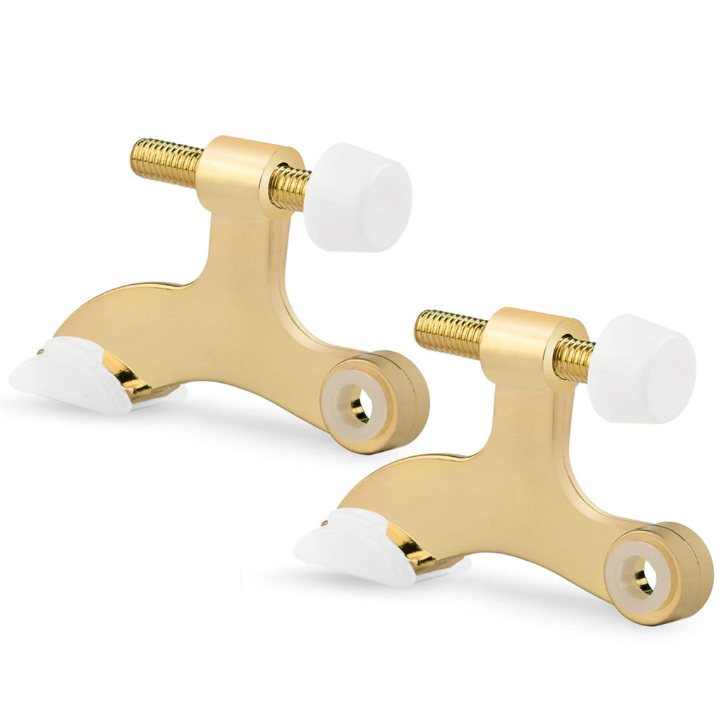 Kovosch 2 Pack Hinge Pin Door Stopper Bright Brass - Adjustable Heavy Duty Gold Hinge Pin Door Stop With White Rubber Bumper Tip