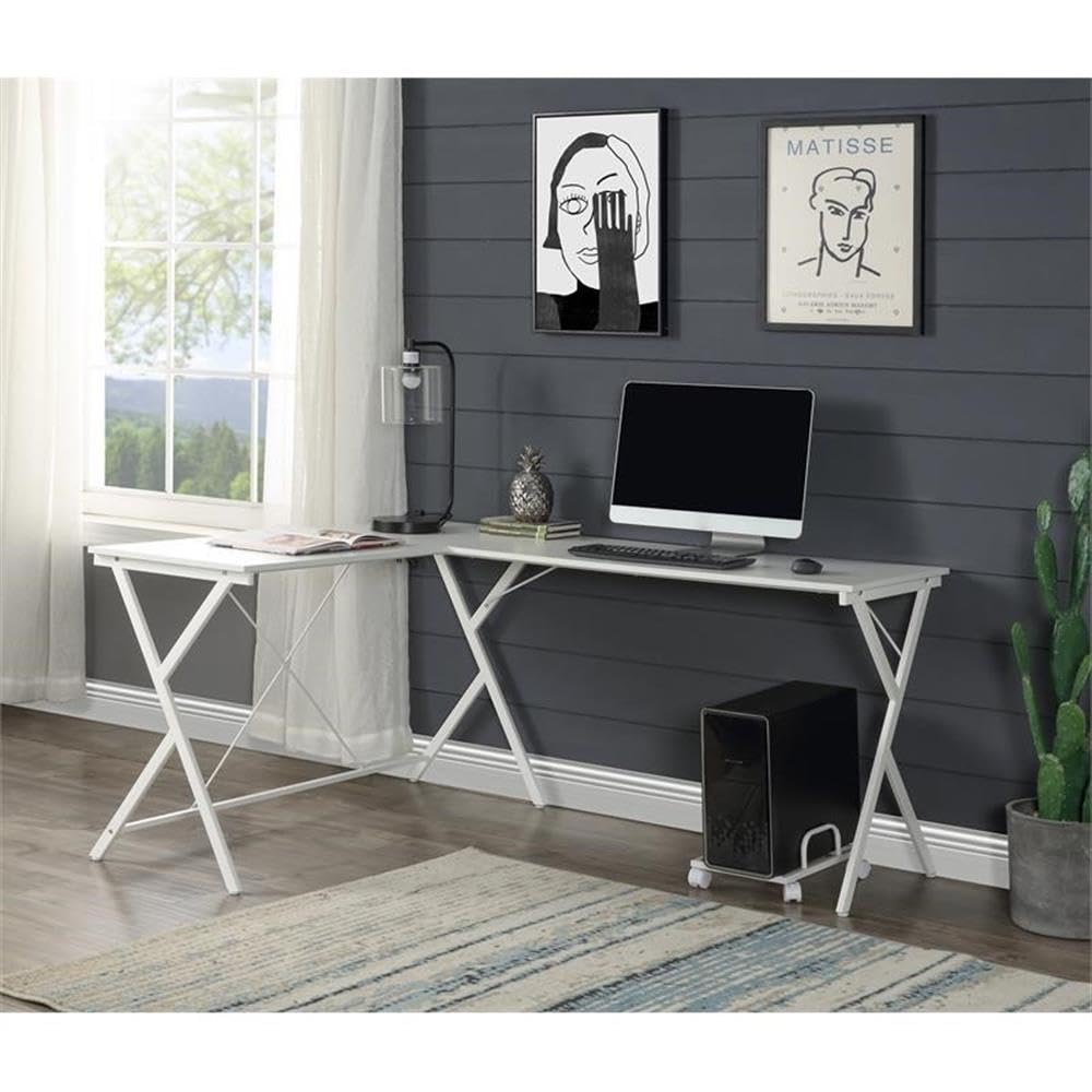 Acme Demas Wooden Top L-Shaped Computer Desk with Computer Holder in White