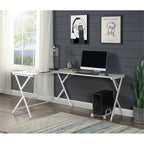 Acme Demas Wooden Top L-Shaped Computer Desk with Computer Holder in White