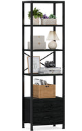 Furnulem 5-Tier Corner Shelf, Narrow Bookshelf with 2 Storage Drawers, 65.16'' Tall Bookcase, Standing Shelf Organizer Unit for 