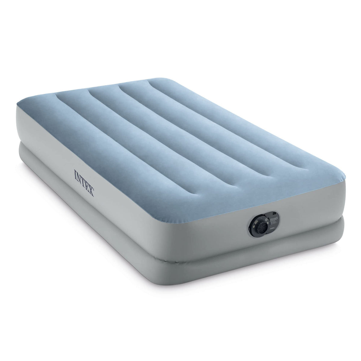 Intex Dura Beam Plus Mid-Rise Comfort Plush Fiber-Tech 14' Air Mattress Twin-Sized Bed With Built-In Electric Pump And Carry Storage Bag