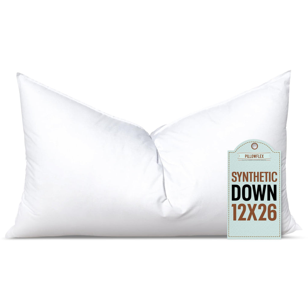 Pillowflex Synthetic Down Pillow Insert - 12X26 Down Alternative Pillow, Ultra Soft, Large Rectangle, Lumbar, Travel, Neck, Slee