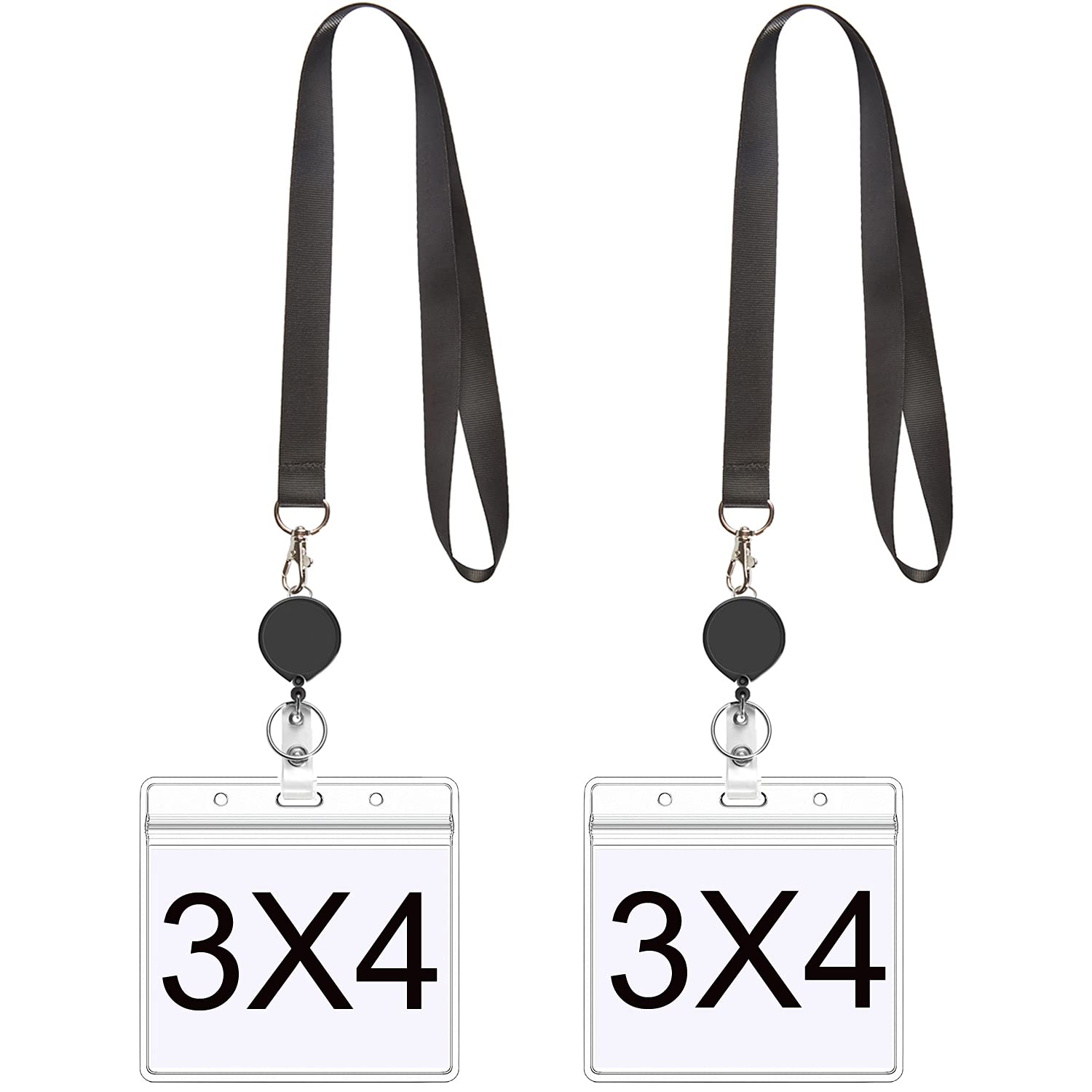 Youowo Lanyard With Id Holder 4X3 Retractable Badge Reel Black Lanyards With Id Badge Holder Card Protector 4X3In Id Card Holder