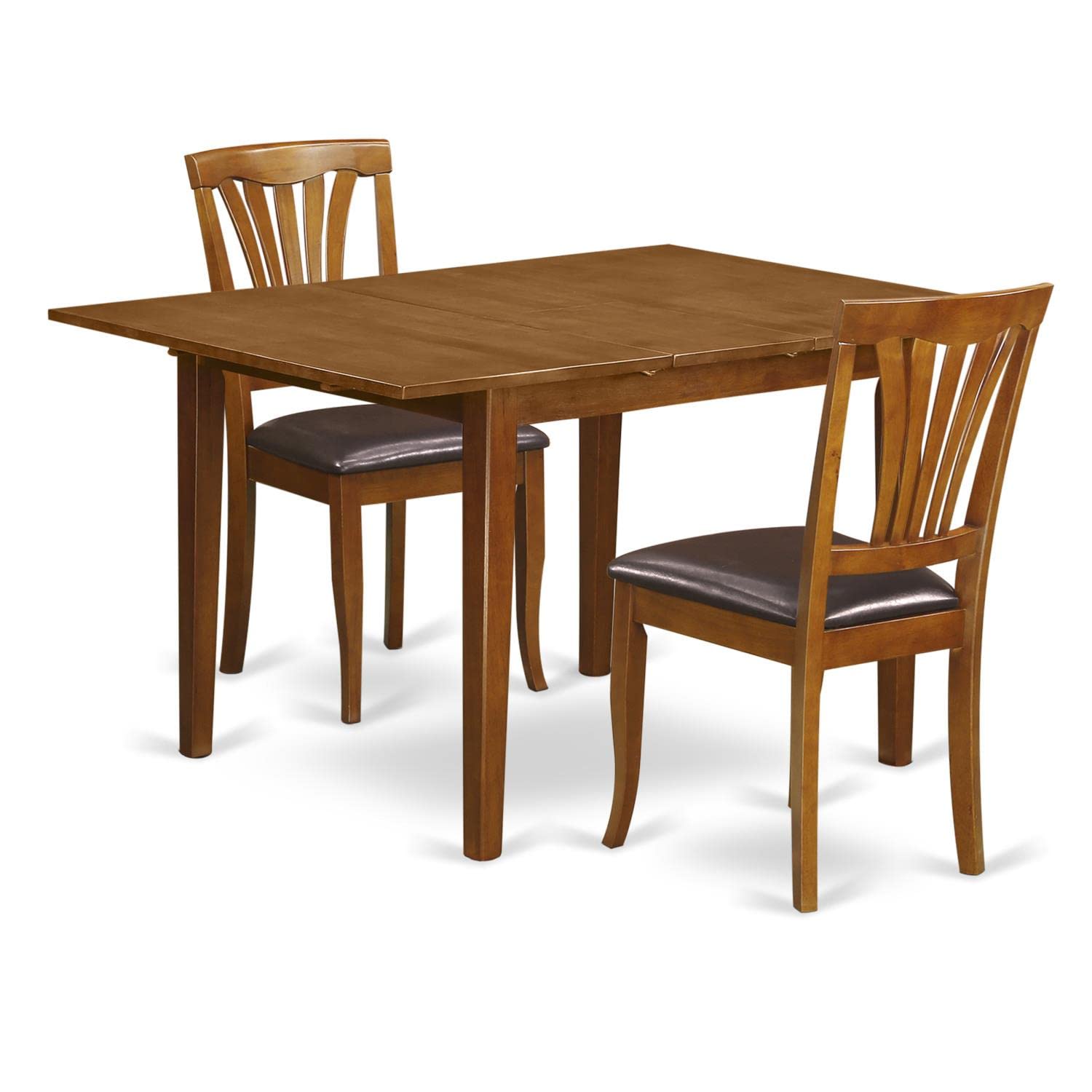 East West Furniture MLAV3-SBR-LC Milan 3 Piece Room Set Contains a Rectangle Wooden Table with Butterfly Leaf and 2 Faux Leather Kitchen Dining Chairs, 36x54 Inch