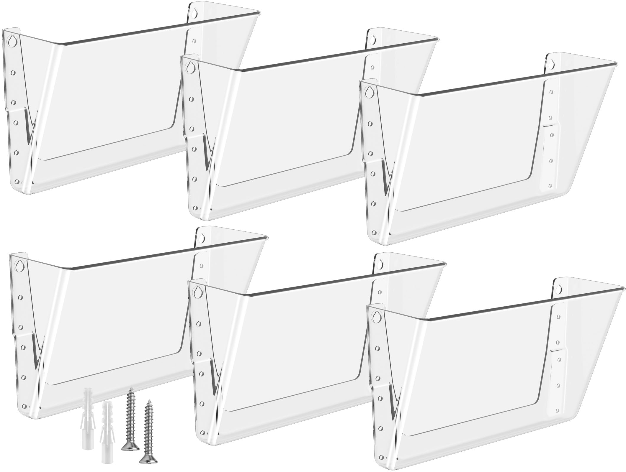 Maxgear Acrylic Wall File Organizer 6 Pockets Hanging Paper Holder Clear Wall Bins For School, Office And Home, 13X4X7 Inches