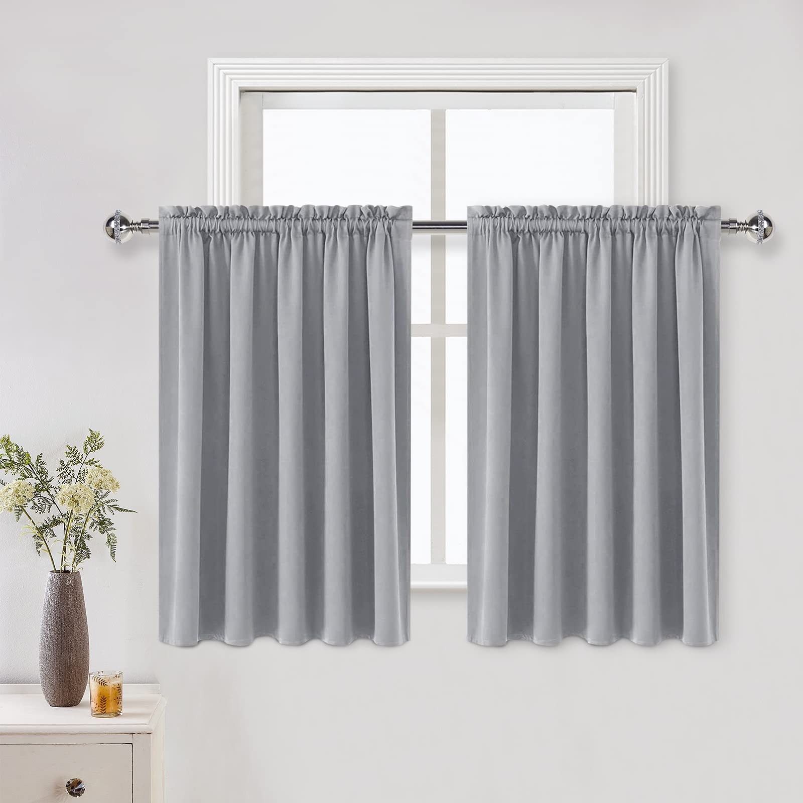 Dwcn Silver Grey Short Blackout Curtains For Bedroom, Thermal Insulated Energy Saving Room Darkening Curtains For Living Room (W