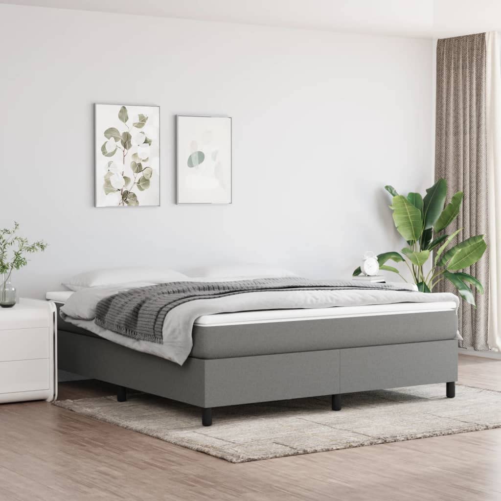 vidaXL King Size Box Spring Bed Frame with Dark Gray Fabric Upholstery – Modern Style Bedroom Furniture, Engineered Plywood Construction, 76&quot;x79.9&quot; Mattress Compatibility