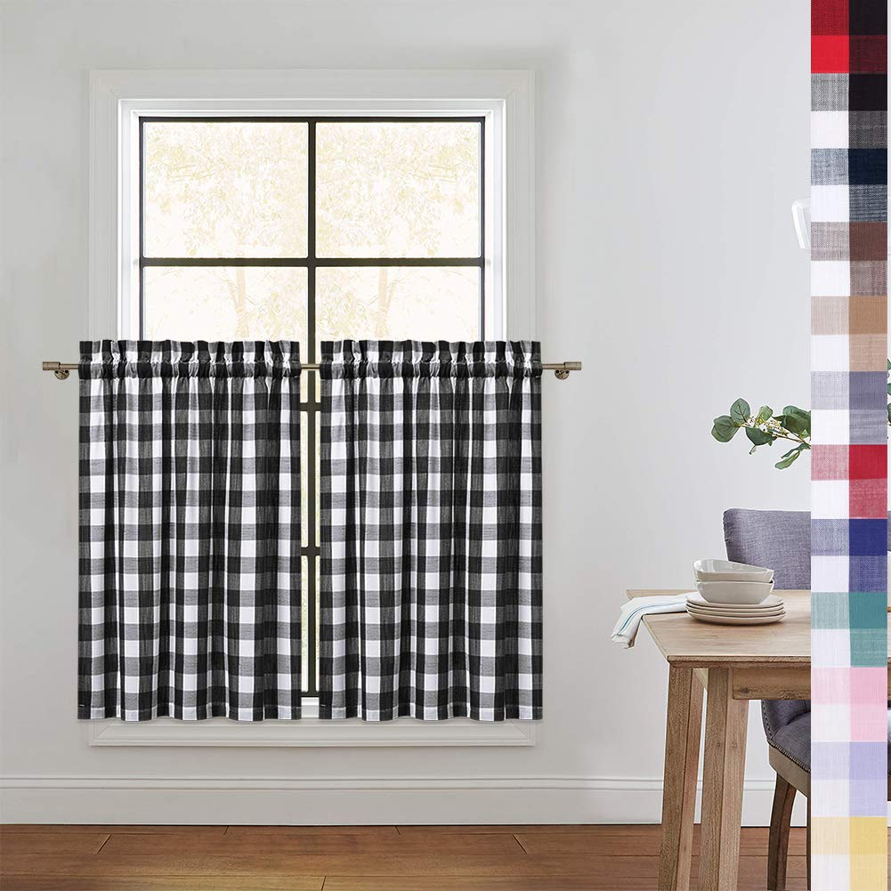 Caromio Buffalo Check Kitchen Curtains 36 Inches Length, Buffalo Plaid Gingham Tier Curtains For Kitchen Cafe Curtains Bathroom