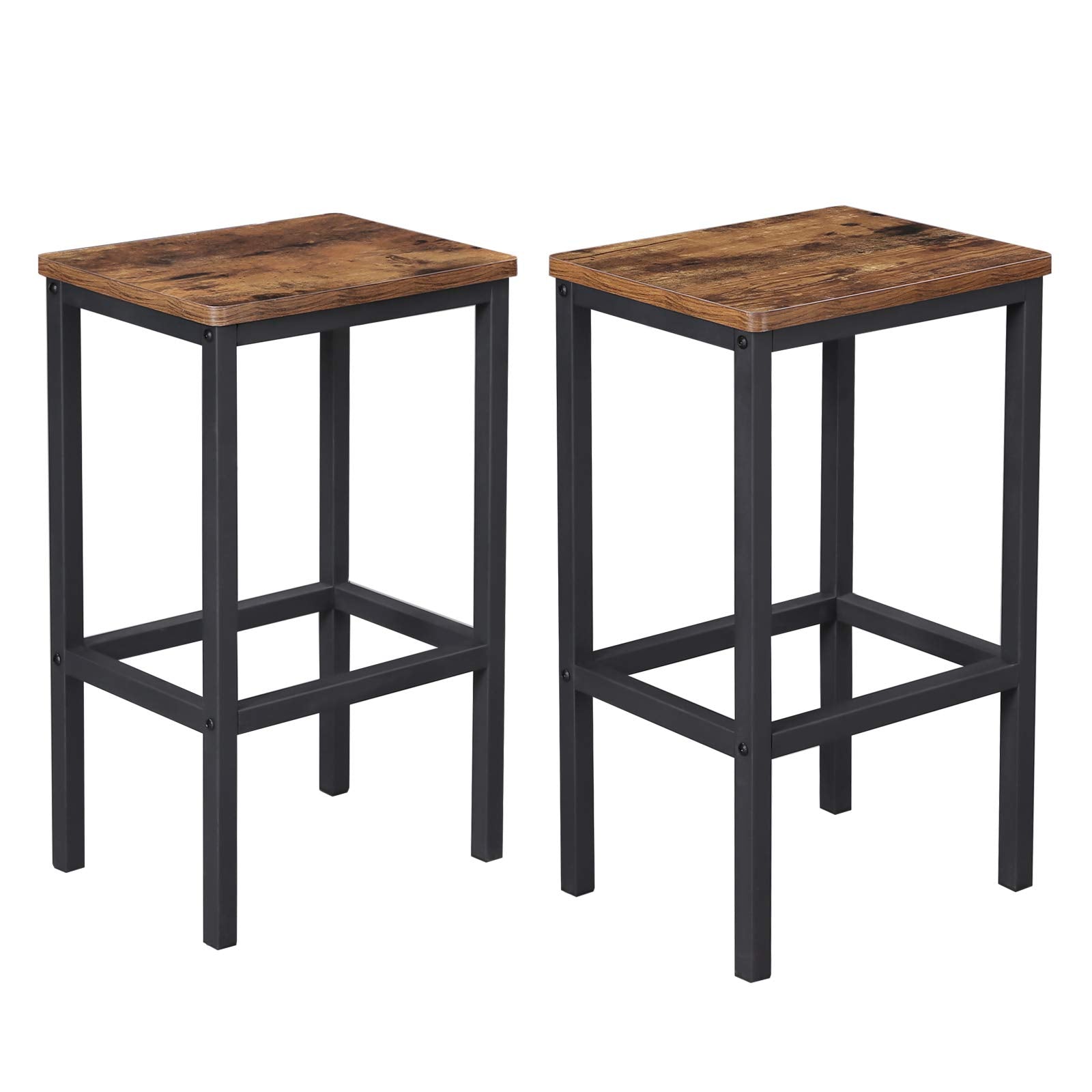 VASAGLE Bar Stools, Set of 2 Bar Chairs, Kitchen Breakfast Bar Stools with Footrest, Industrial in Living Room, Party Room, Rust