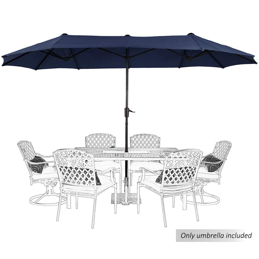 Phi Villa 13Ft Outdoor Market Umbrella Double-Sided Twin Large Patio Umbrella With Crank, Navy Blue