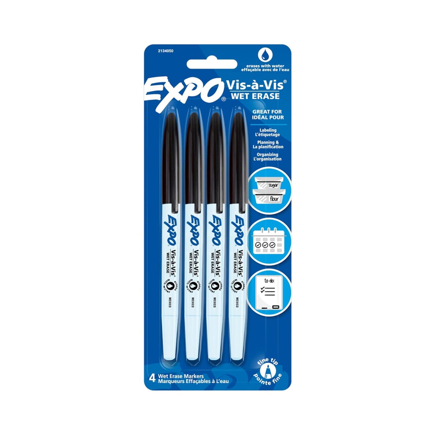 Expo Vis-A-Vis Wet-Erase Overhead Transparency Markers, Fine Point, Black, 4-Count