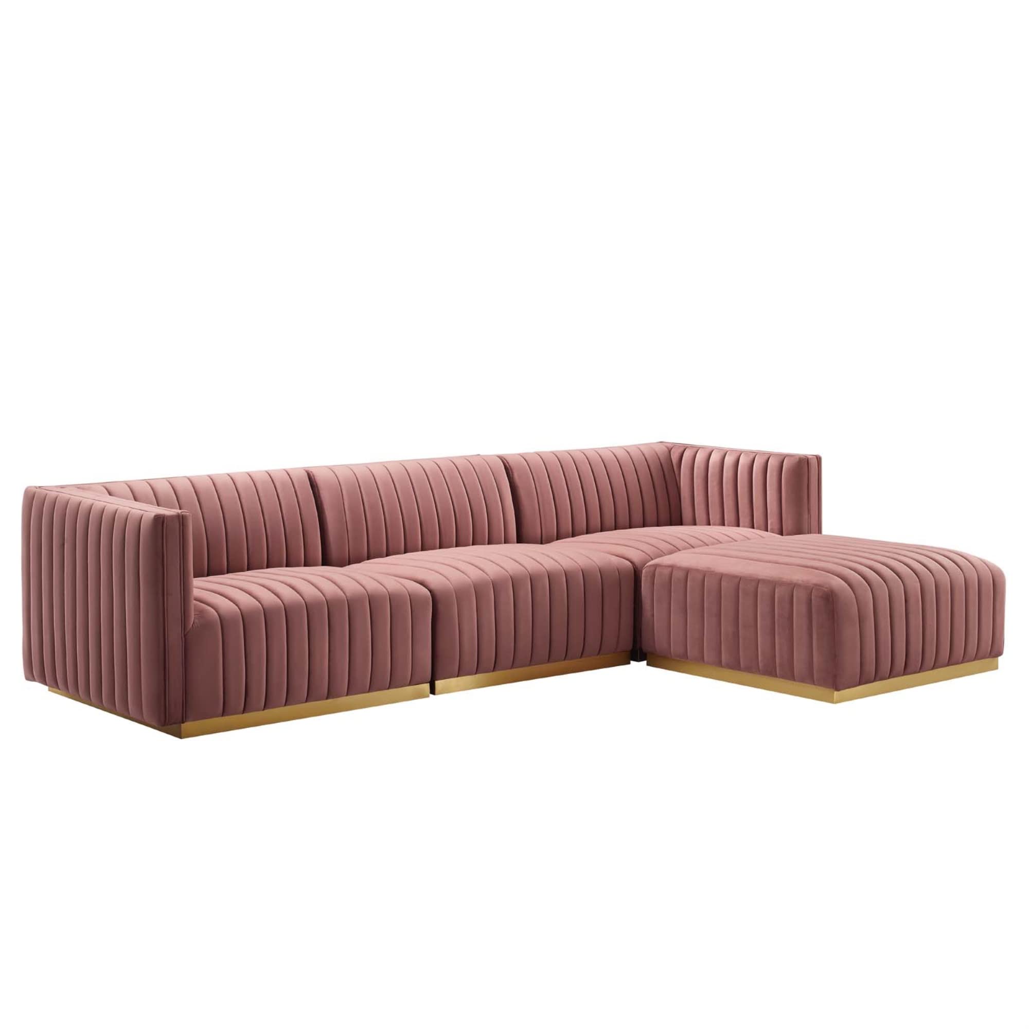 Modway Conjure 4-Piece Velvet And Stainless Steel Sectional - Gold/Dusty Rose