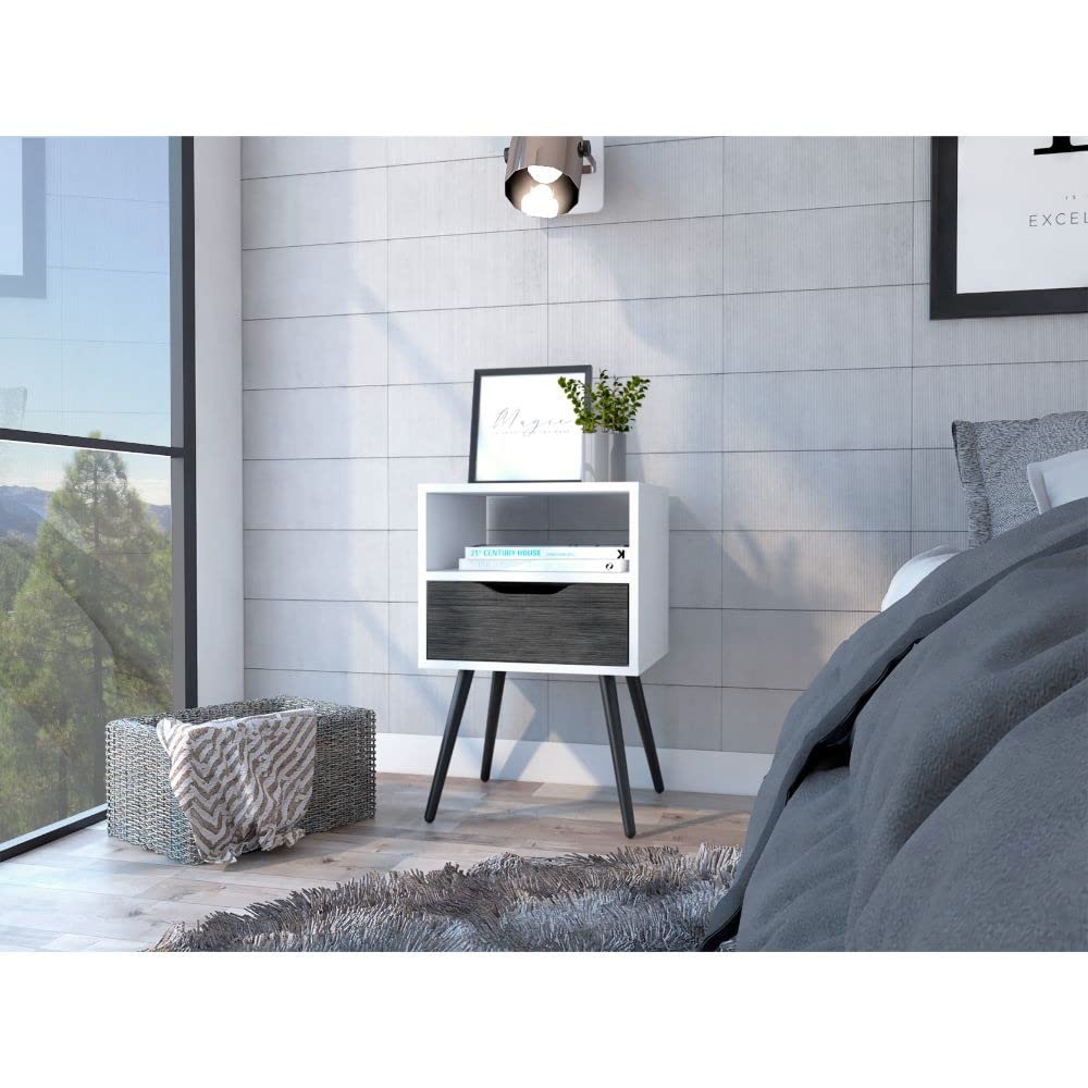 HomeRoots Smoky Oak-White Modern Smokey Oak and White Bedroom Nightstand