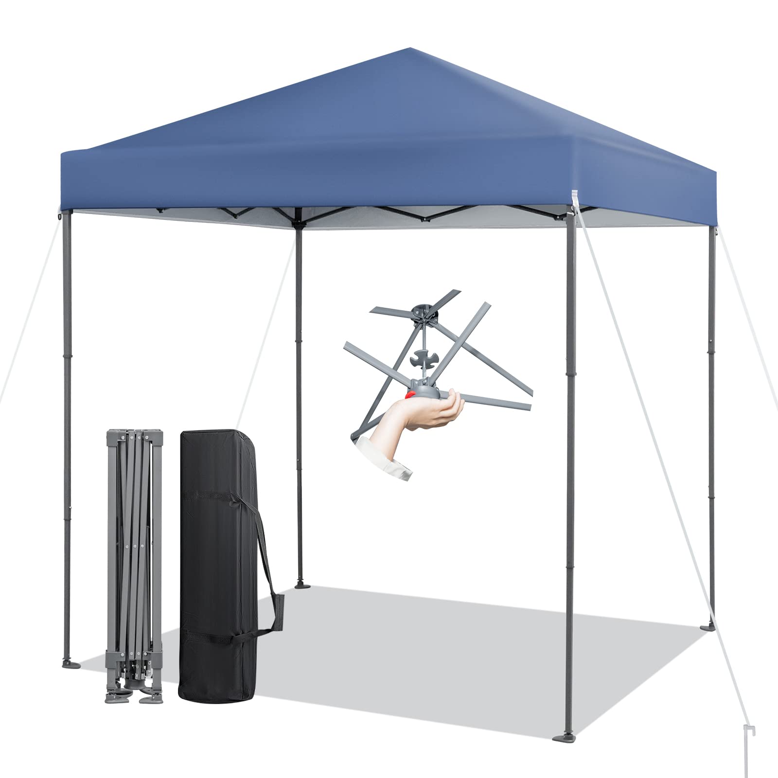 Tangkula 6.6X6.6 Ft Pop Up Canopy, 1 Person Instant Setup Canopy Tent With Center Lock, Upf 50+ Sun Protection, 8 Stakes, 4 Rope