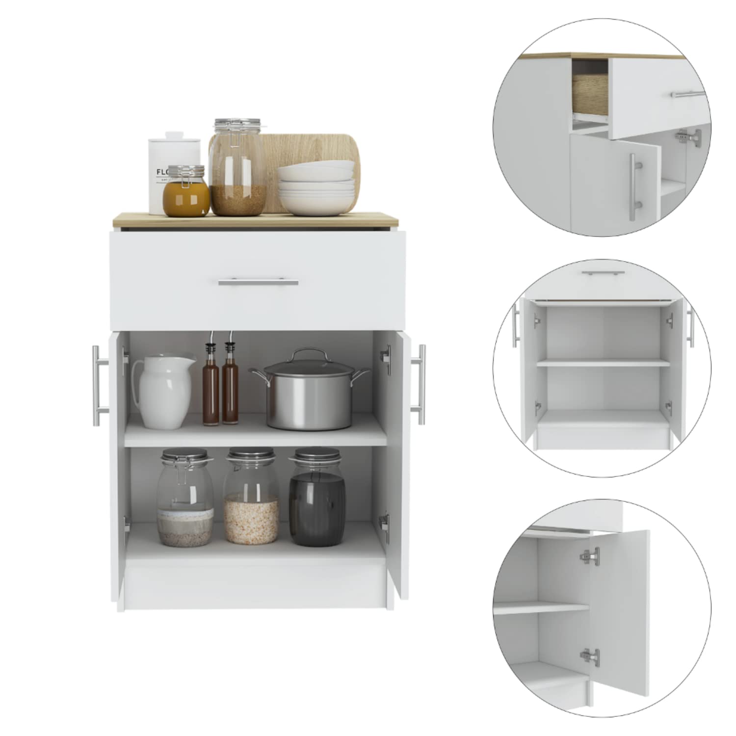 DEPOT E-SHOP Barbados Pantry Organizer Cabinet with One Drawer, Two Interior Shelves, and Two Doors, 33&quot; H, White/Light Oak, Kitchen