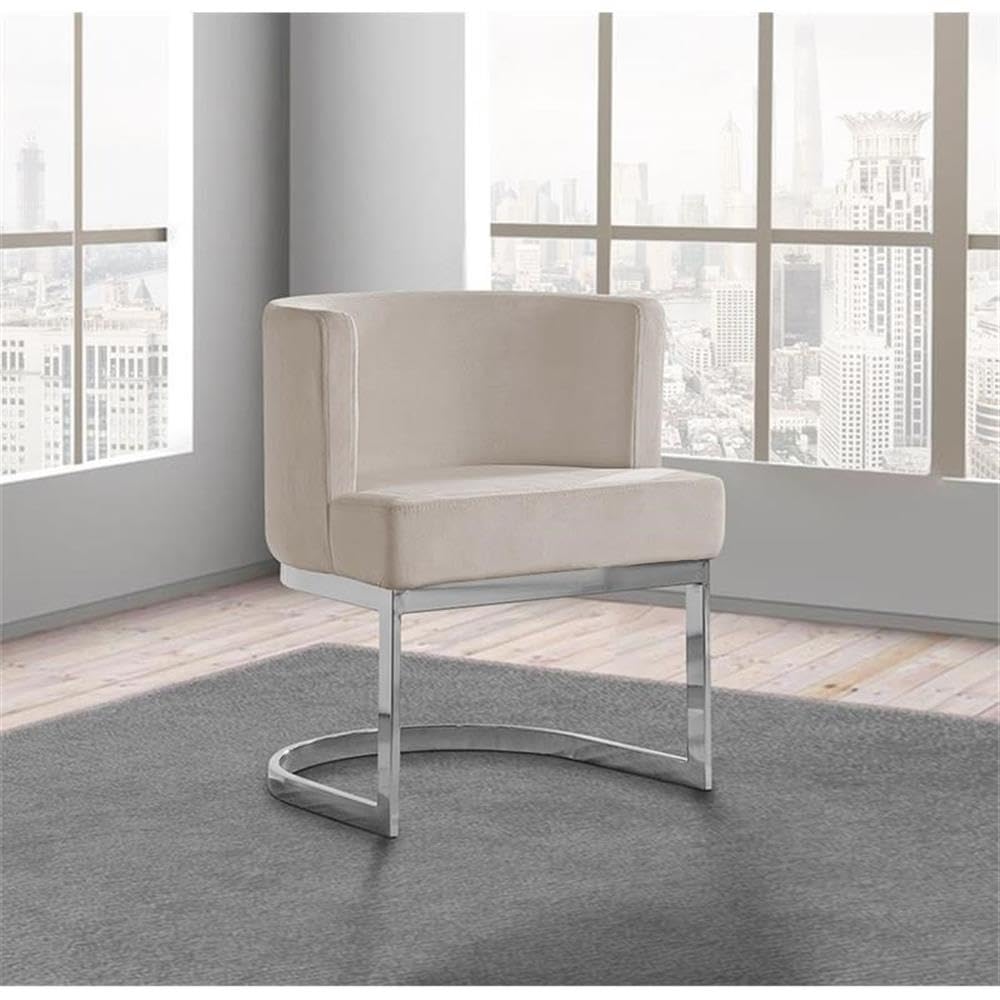 Velvet Beige Accent Chair With Silver Chrome Base - 1 Chair
