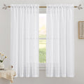 Ryb Home White Curtains For Bedroom Linen Textured Blend Semi Sheer Curtains Privacy Light Airy Sheers For Bathroom Living Room