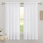 Ryb Home White Curtains For Bedroom Linen Textured Blend Semi Sheer Curtains Privacy Light Airy Sheers For Bathroom Living Room