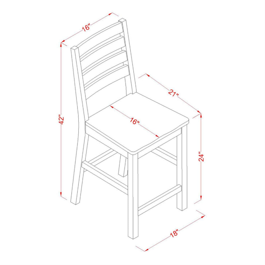 East West Furniture CFS-OAK-W Café Counter Height Dining Chairs - Ladder Back Wood Seat Chairs, Set of 2, Oak