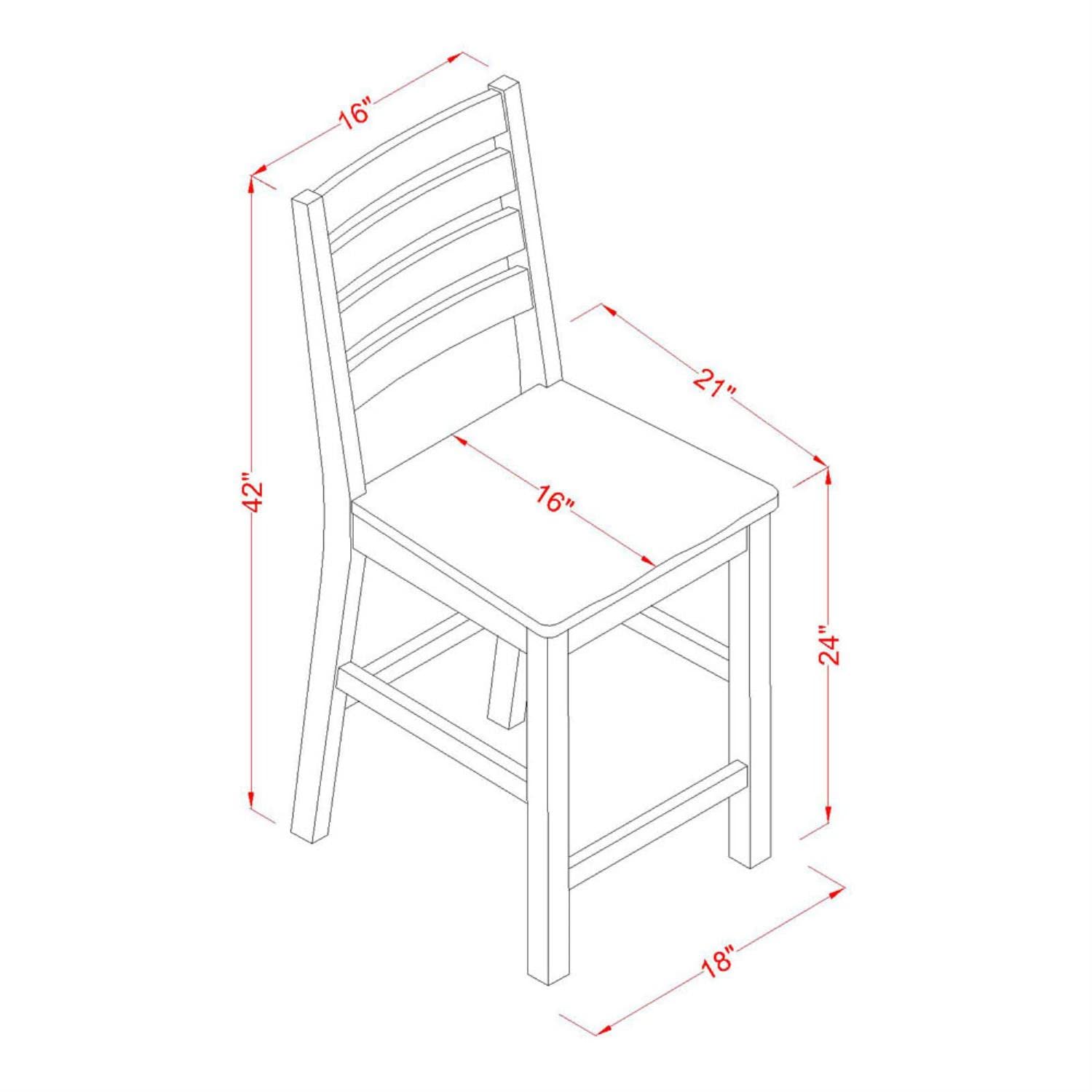 East West Furniture CFS-OAK-W Café Counter Height Dining Chairs - Ladder Back Wood Seat Chairs, Set of 2, Oak