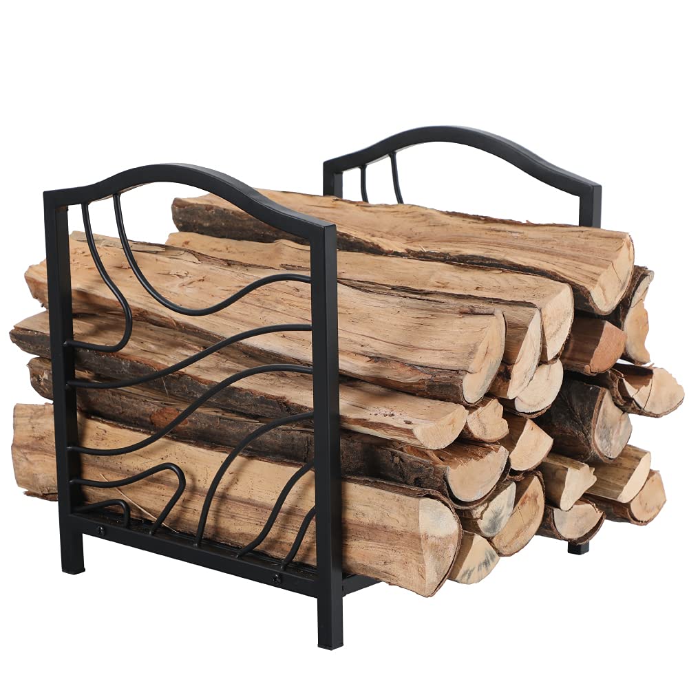 Phi Villa 17 Inch Firewood Log Rack Bin Indoor/Outdoor Decor Steel Fireplace Wood Holder Storage Brackets Holder Wood Burning St