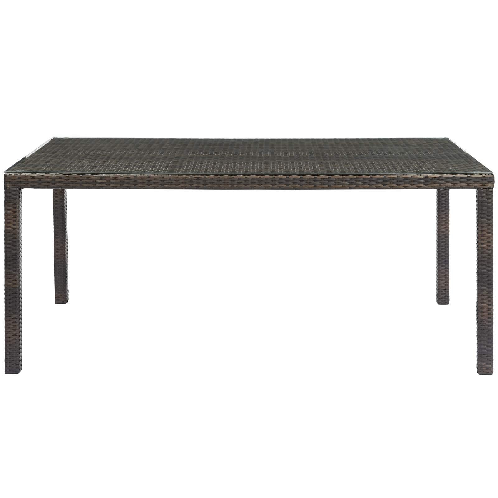 Modway Conduit Wicker Rattan Glass Outdoor Patio 70' Rectangular Dining Table In Brown